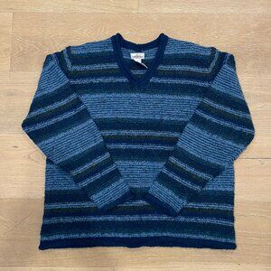 Blue Striped V-Neck Sweater